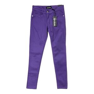 JJ Sparkles‎ Jeans Juniors Size 3 Skinny Purple Low Rise Stretch Y2K Grunge NEW